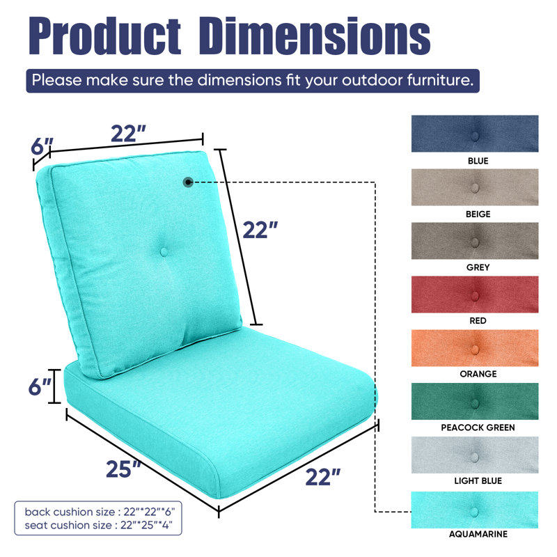 Ensemble de coussins et coussins Red Barrel Studio® intérieur / extérieur à assise profonde - 25 po x 22 po x 4 po, 4