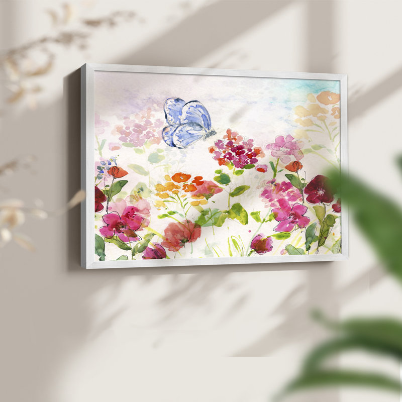 Papillon de jardin d'été - reproduction encadrée - réarmable, H 11 po x l 14 po, Blanc