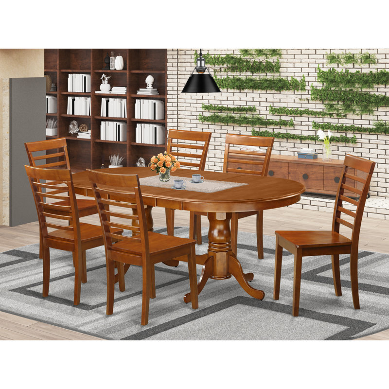 7 Piece Kitchen Table Set Consist of an Oval Dining Table with Butterfly Leaf and 6 Dining Room Chairs, Saddle Brown