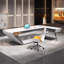 Bureau moderne en L blanc brillant de luxe moderne, peinture ultrabrillante blanche et noire, design futuriste-1874568729
