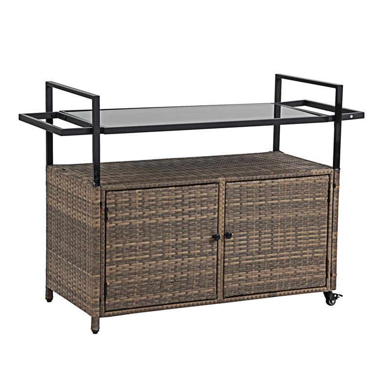 Chariot-bar d'extérieur en osier (sans tabouret inclus)