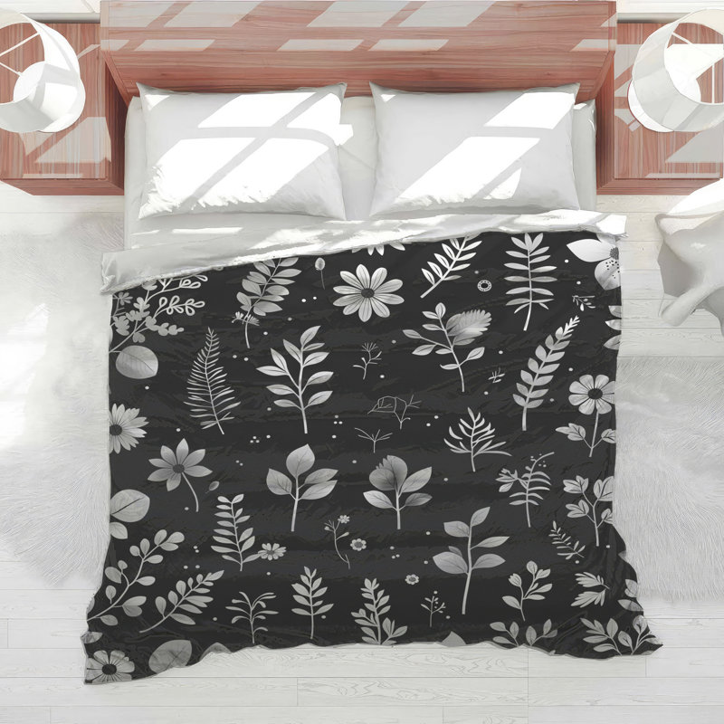 Édredon floral noir moderne, Simple extra long