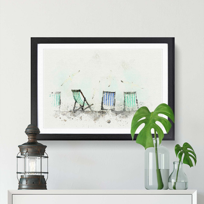 Deckchairs on Brighton Beach in Abstract - Picture Frame Graphic Art Print, 27cm H x 36cm W x 2cm D, Black Framed