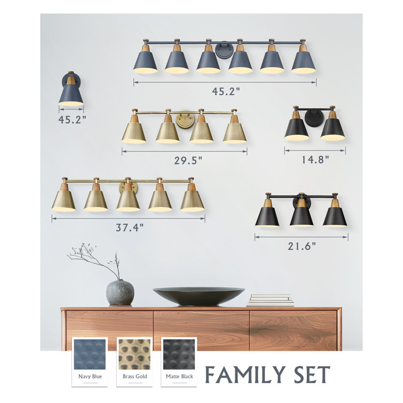 6 - Light Dimmable Industrial Vintage Vanity Light With Metal Shade, Blue, Blue