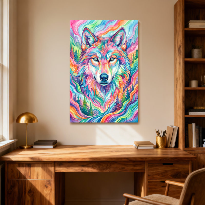 Animaux, forêt de loups colorés, reproduction d'art sur toile, H 24 po x l 36 po