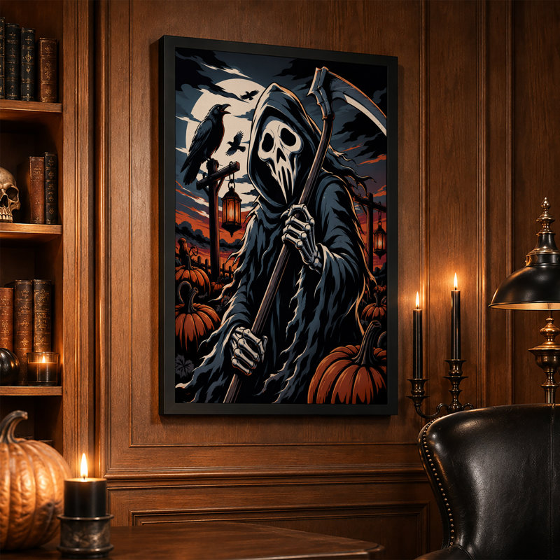«Grim Reaper» tenant une faux en citrouille, H 36 po x l 24 po