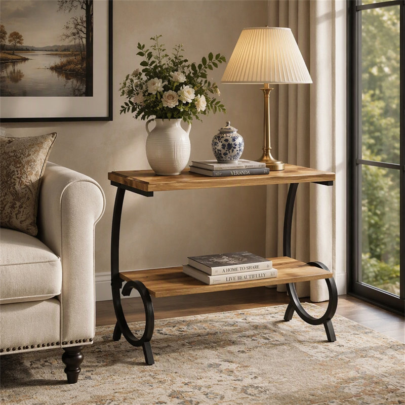 Tribesigns 2-Tier End Table, J-Shaped Side Table for Living Room