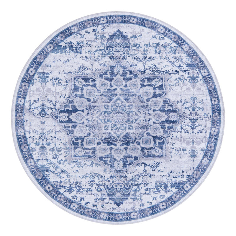 Matsumura Oriental Gray/Blue Area Rug, Round 5'3"