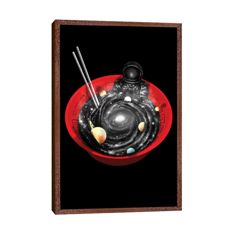 Space Ramen Bath by Nicebleed - Print on Canvas, Classic Brown Wood Framed, 66.04cm H x 45.72cm W x 3.81cm D
