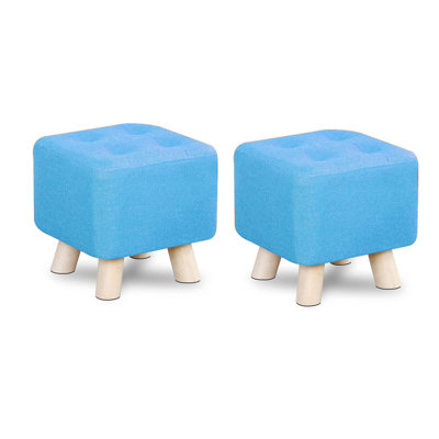 Saleem Modern 10" Grey Mini Stool Square Ottoman Pack Of 2