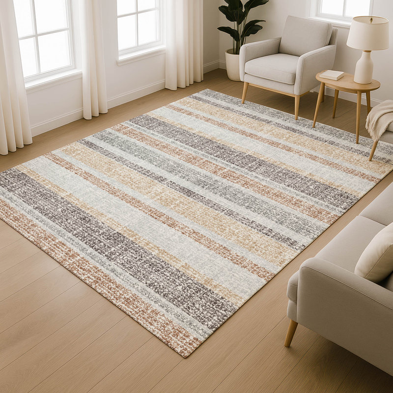 Premium Machine Washable Mayfield AMF2122 Striped Rug, Gray, 3' x 5'