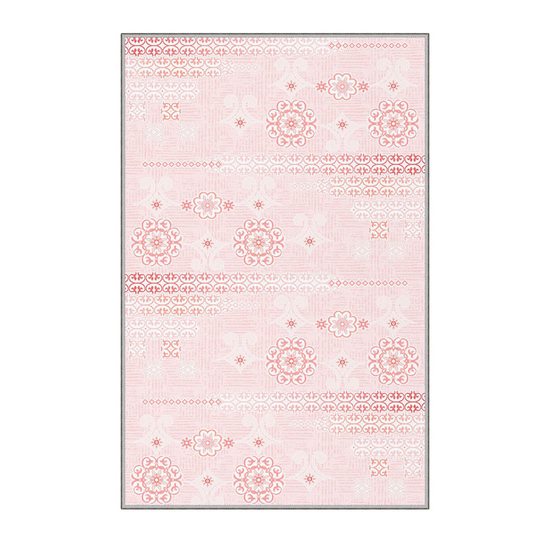 Tapis géométrique rose en polyester Bourland, Rectangle 3 pi 3 po x 4 pi 11 po