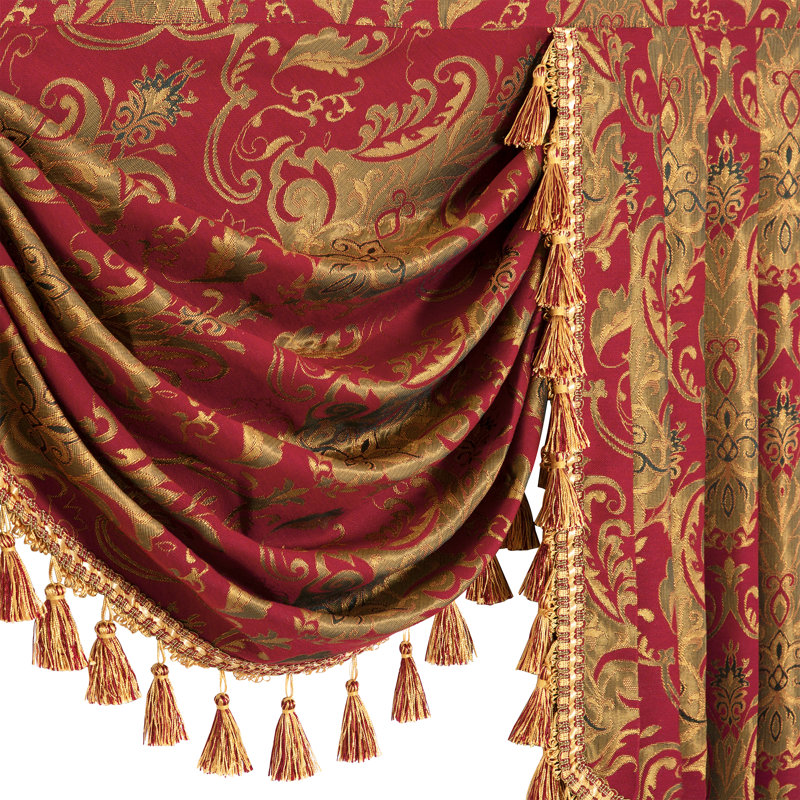 Damask Swag Window Valance in Red, 39" W x 45" L