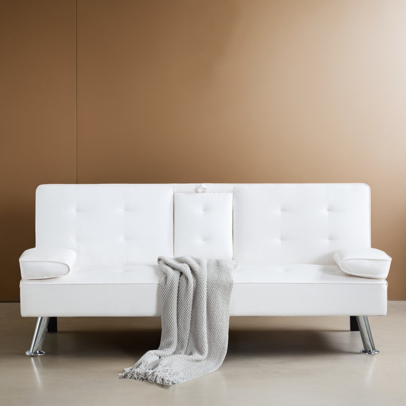 Canapé-lit inclinable convertible de 65 po de largeur avec porte-gobelet, Blanc