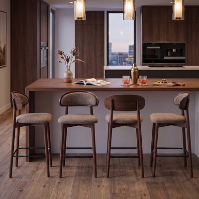 Wooden arc-shaped soft-panel bar stool