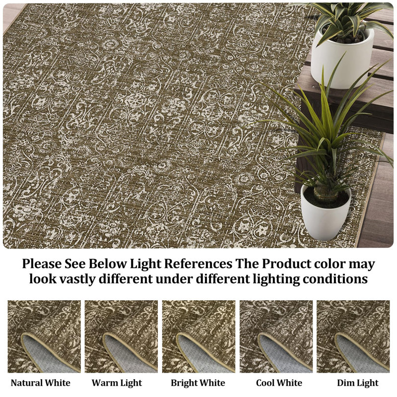 Abstract Machine Printed Area Rug, Rectangle 200 x 290 cm, Tan