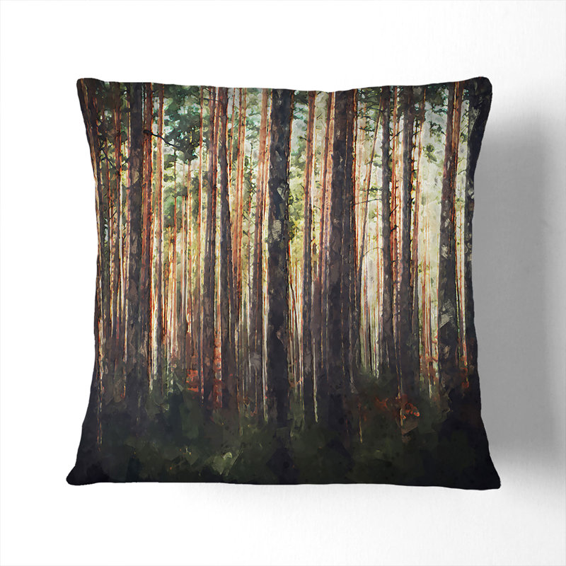Pine Tree Forest in Spring Cushion with Filling, 40cm H x 40cm W x 15cm D, Black