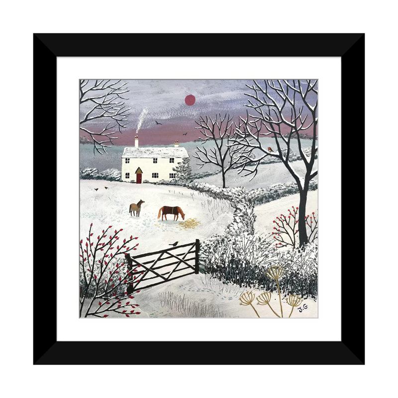 «Winter Grazing», reproduction sur toile, H 16 po x l 16 po x P 1 po, Papier d'art encadré noir, Blanc