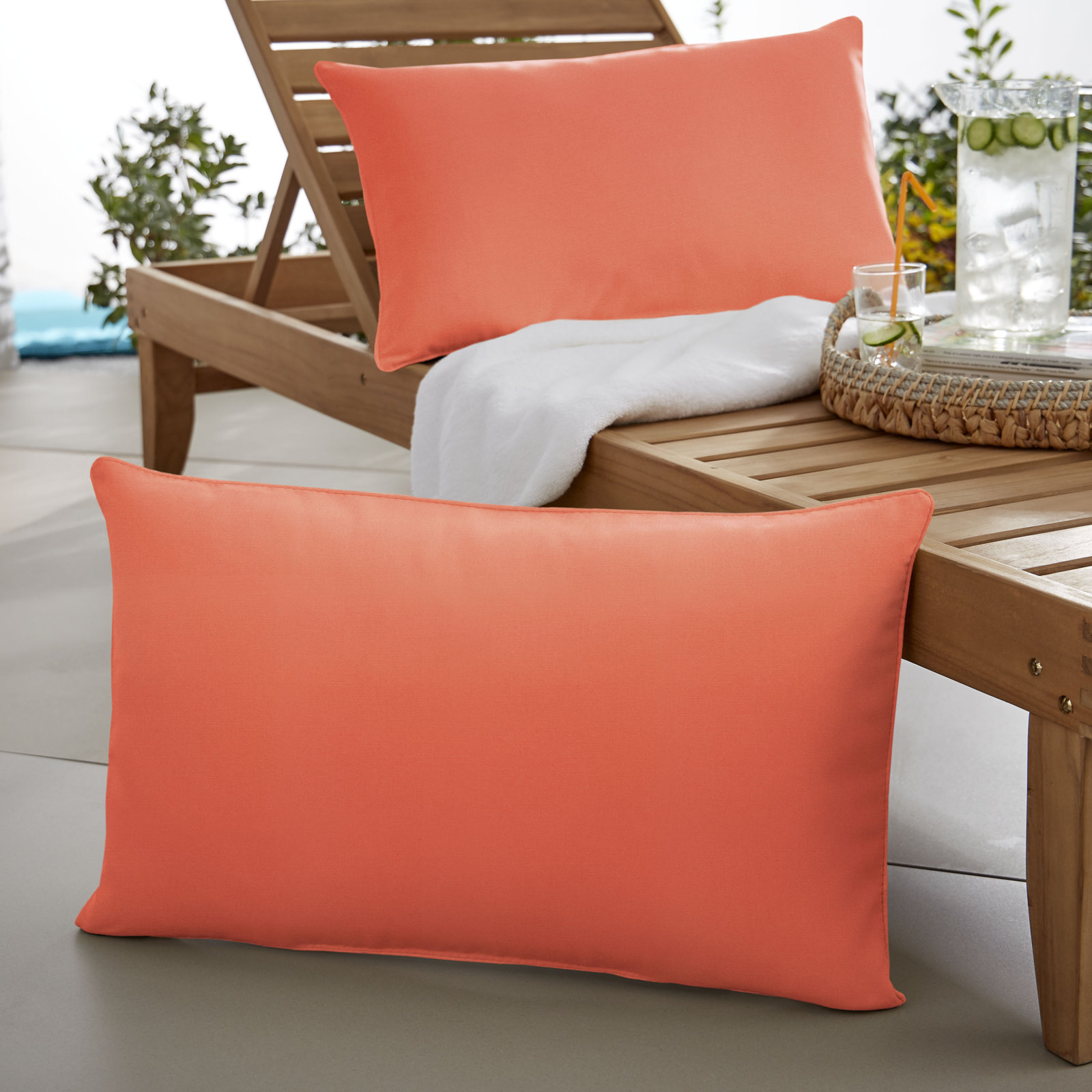 Ashish Sunbrella® Throw Pillow, Rectangle 16" H x 26" W, Sunbrella - Canvas Melon