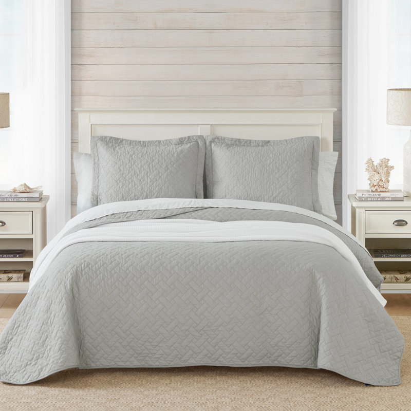Full Gray Cotton Reversible Quilt Set