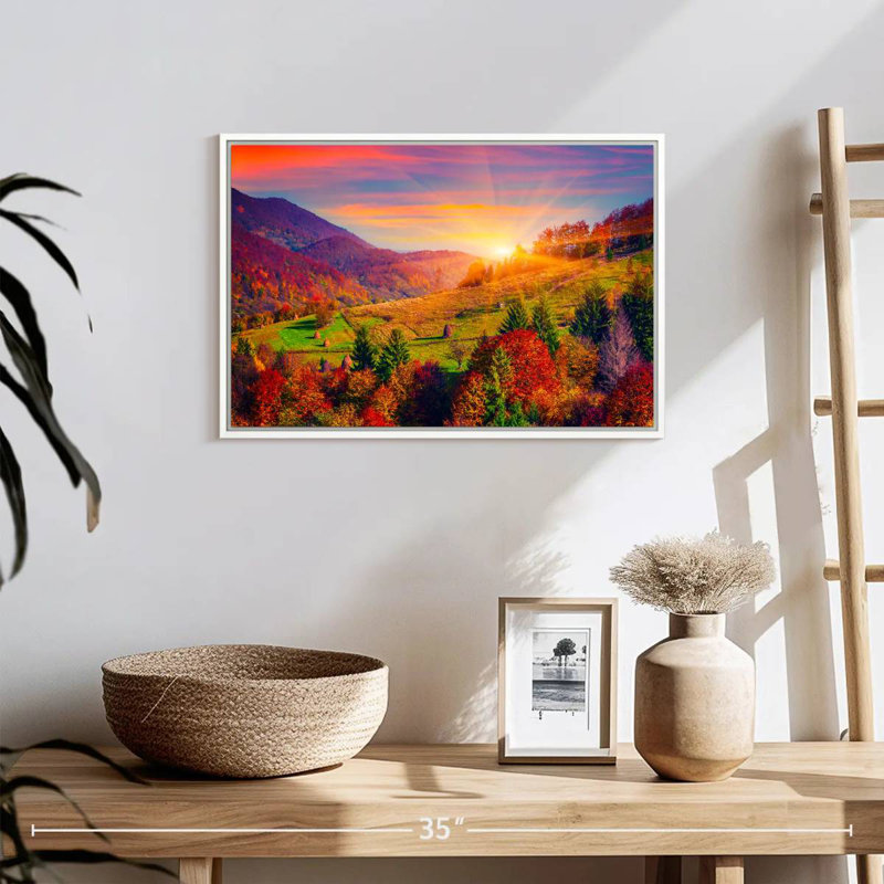 Mountain Autumn Sunrise, Floating Frame White, 19" X 13"