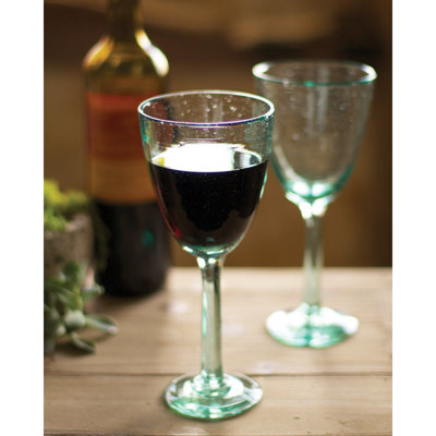  Verres à vin en verre recyclé H 8,5 po, transparent soufflé à la main transparent, ensemble de 6