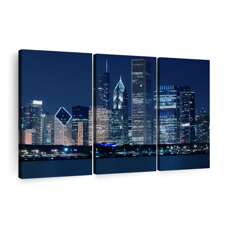 " Bright Downtown Chicago " 3 - Pieces, 36" H x 57" W x 1.25" D