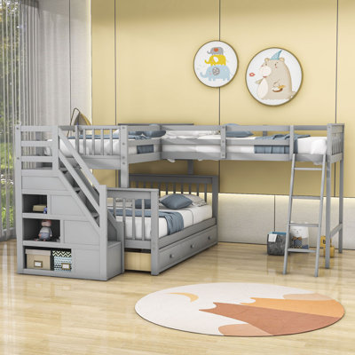 Fabriana Twin Over Full & Twin 3 Drawers L-Shaped Bunk Bed with Storage by Harriet Bee