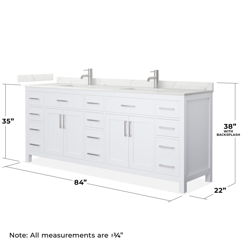 Beckett 84" Freestanding Double Bathroom Vanity with Quartz Top, White, Brushed Nickel, Giotto Quartz