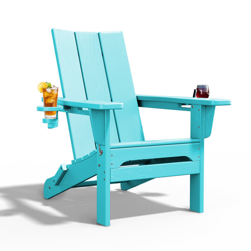 Wolak High Density Polyethylene Folding Adirondack Chair With Double Cup Holder, Blue