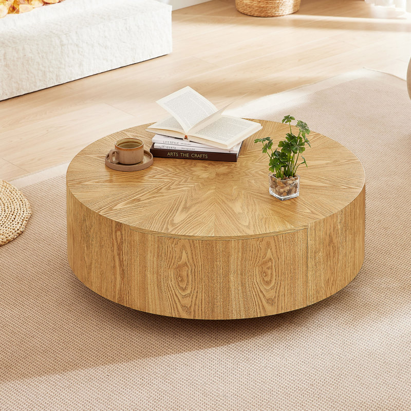Round Coffee Table With Storage ,Wooden Coffee Table Featuring Natural Wood Grain