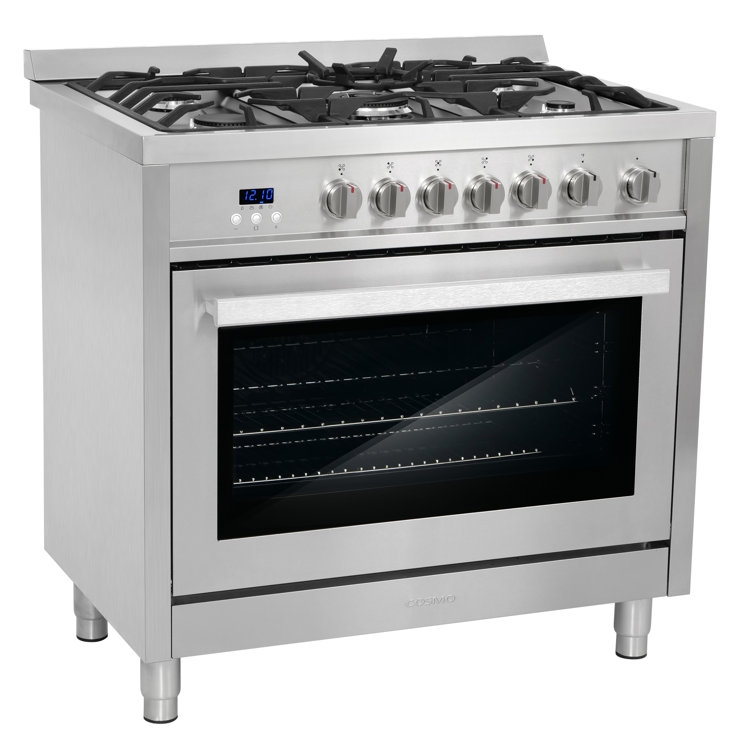 Cosmo 36 in. Nebula Collection 3.8 cu. ft. Gas Range, 5 Burners, Rapid Convection Oven, Cast Iron Grates in Stainless Steel