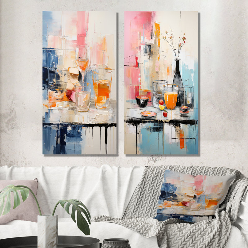 Abstraction alimentaire, ensemble de 2 reproductions d'art mural repas et pique-nique, Toile tendue, H 28 po x l 25 po