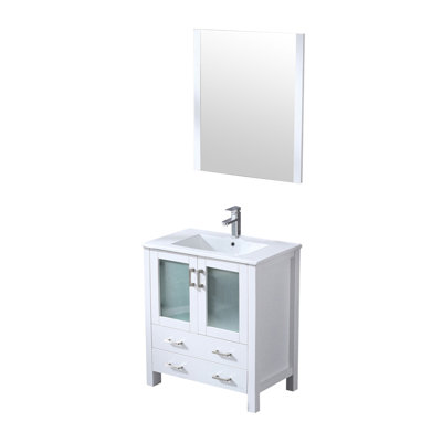 Bath Vanity 30 In. W X 18.25 In. D, Ceramic Top, Faucet Set, And 28 In. Mirror