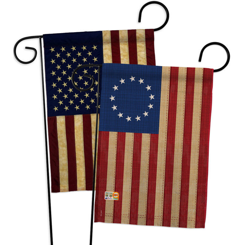 Ensemble de 2 drapeaux verticaux décoratifs en polyester à 2 côtés betsy ross rétro à impressions américaines