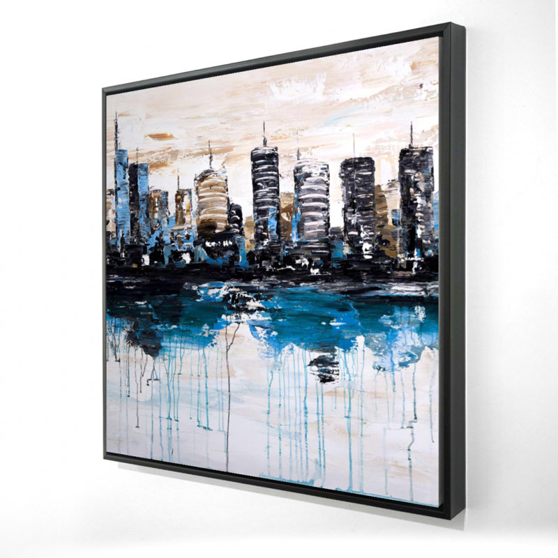 "Ville abstraite avec reflet sur l'eau"