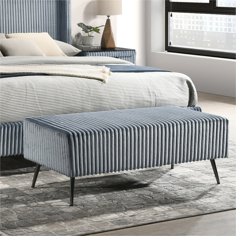 Banc rembourré en velours côtelé Mavela, Bleu