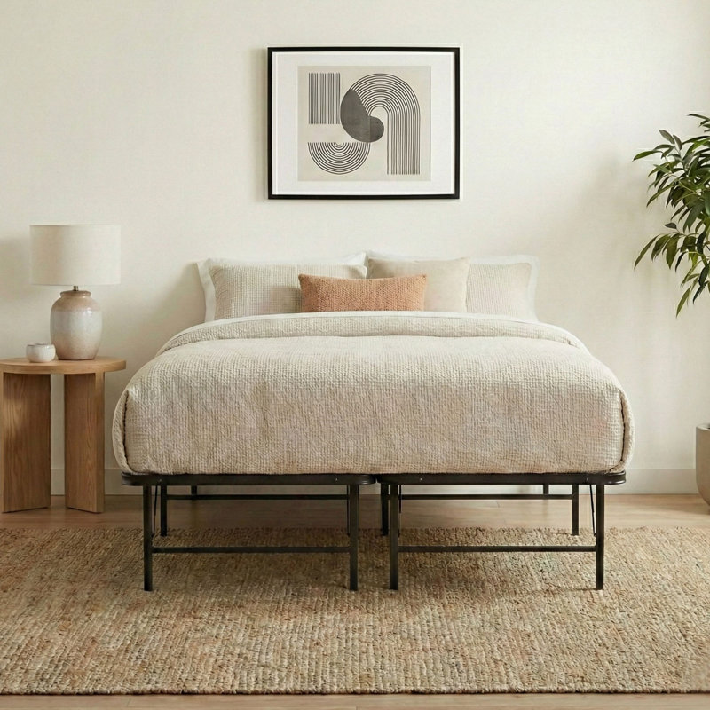 Pinckneyville Heavy Duty Metal Bed Frame with Round Corners, Twin, Twin