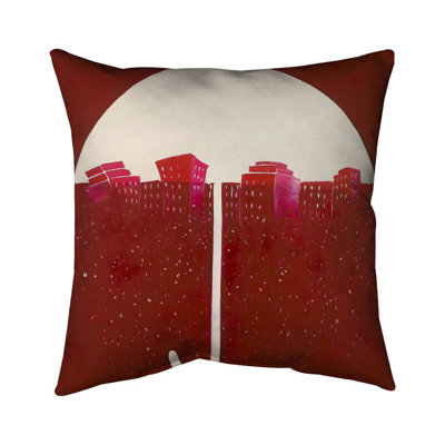 Red city under umbrella - 18"x18" Throw pillow cover - Poly twill - Print on demand