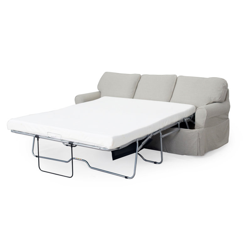 Wesham Slipcovered Sleeper Sectional Sofa with Interchangeable Chaise, Cotton Upholstered Sofa Bed with Gel Memory Foam Mattress, Removable Seat & Back Cushions, Pillow-Back Design