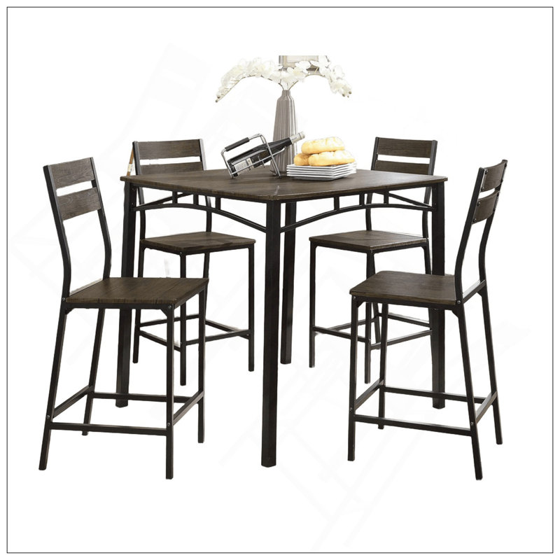 Table de salle à manger de style industriel 5 pièces, Brun antique