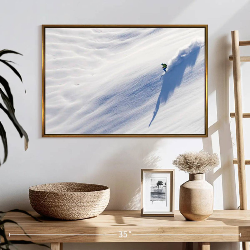 Homme faisant du ski, Cadre flottant doré, 25 po x 17 po