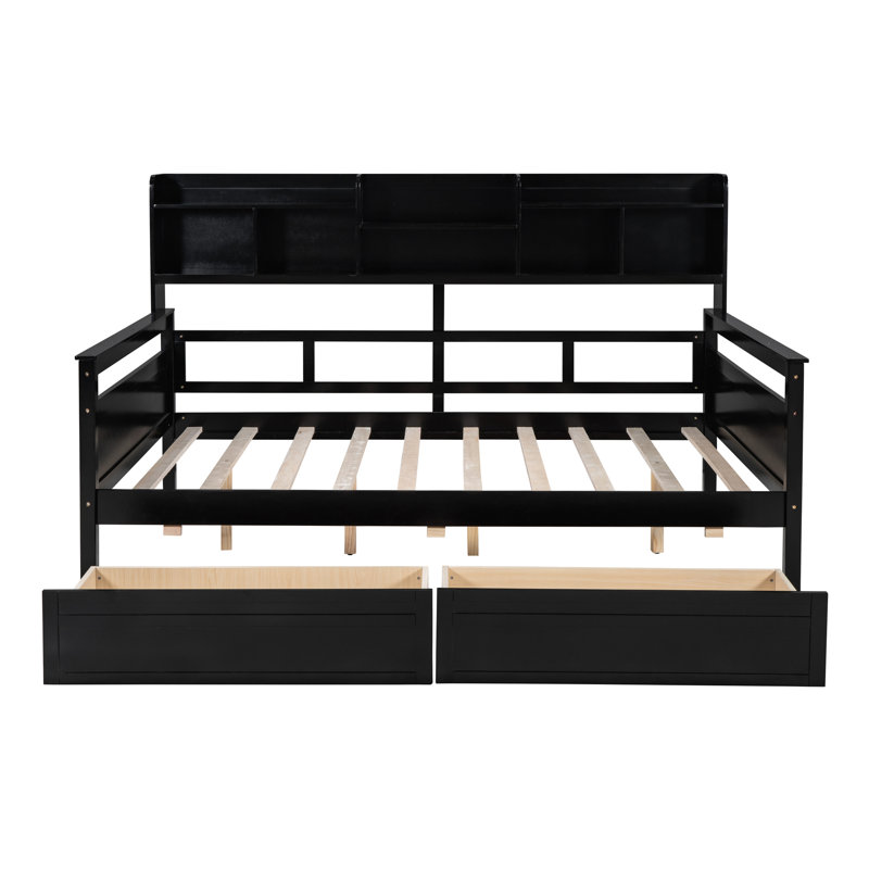 Full Size Daybed In , Two Drawers, Bedside Shelf And Wood Slat Support, Good For Family Rest Color, Support Stable Sleep