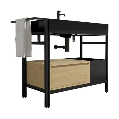 36-inch Industrial-Style Metal Frame Bathroom Vanity
