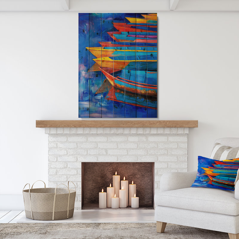 «Boat and Jetty at Pier», peinture, H 40 po x l 30 po x P 1,5 po, Bois