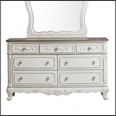 Commode de style victorien à finition blanche et chêne antique avec rangement à 7 tiroirs 1pc