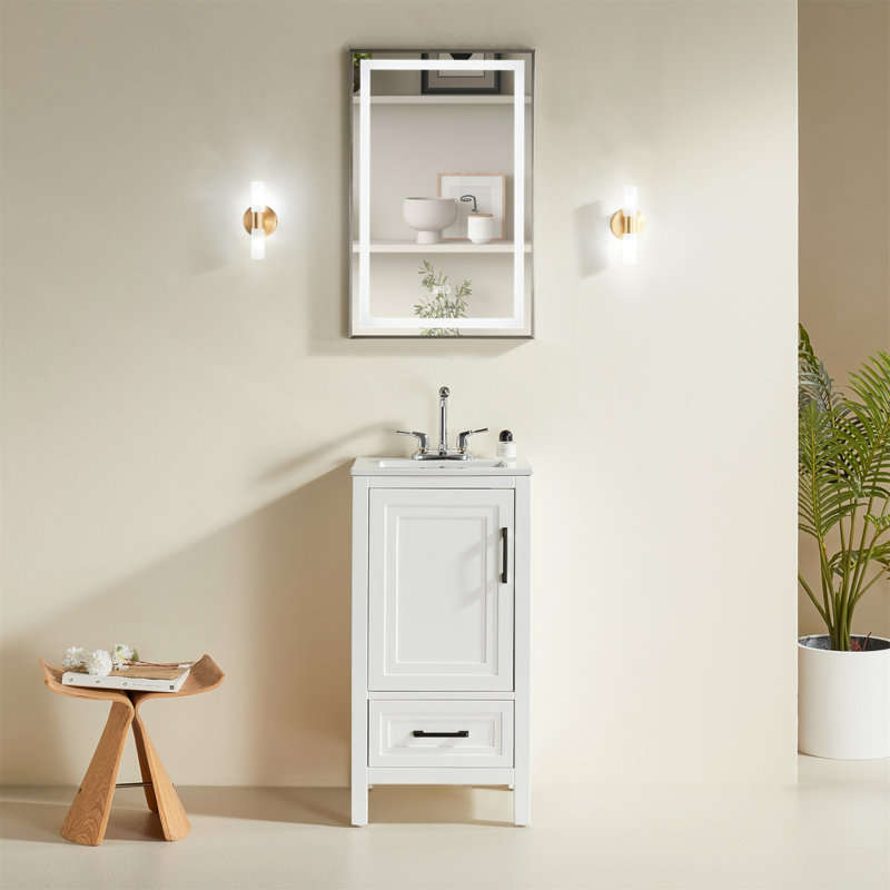 Meuble-lavabo simple autoportant de 18 po entièrement assemblé avec plateau, conception durable et écologique