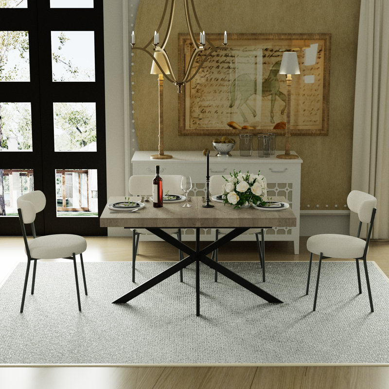 Table de salle à manger rectangulaire extensible de 55,11 po à 70,86 po avec 4 chaises, 5, Blanc/Noir