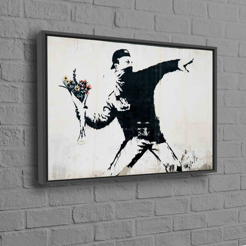 Toile de coton graffiti de Banksy, H 41 po x l 94 po, Cadre flottant noir