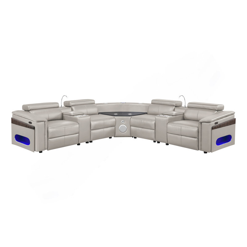 Canapé modulaire Nova avec 1 console (réfrigérateur), coin avec haut-parleur Bluetooth, armoire à vin à DEL et à levage, Grey